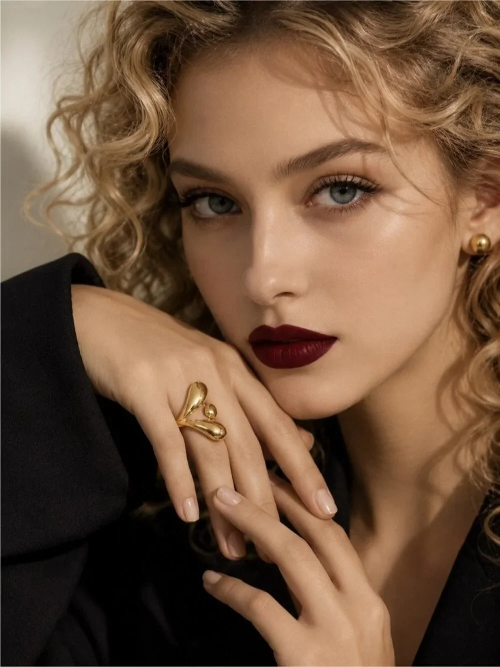 Zara Polished Gold color Sculptural Double-Drop Ring